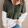 Atrovirens White Zip Neck Oversize Fluffy Fleece Pullover