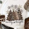 White Leopard Christmas Tree Graphic Print Crew Neck T Shirt