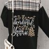 Black Christmas Pattern Plaid Splicing Denim Jacket