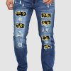 Sky Blue Little Sunflowers Patches Mens Distressed Jeans