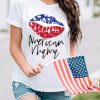 White America Mama Flag Lip Print Short Sleeve T-shirt