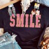 Black SMILE Letter Print O-neck Short Sleeve T Shirt