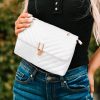 White Chevron Detail Flap Chain Square Bag