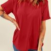 Red Solid Color Crew Neck Tee