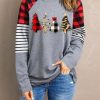 Gray Christmas Trees Print Plaid & Stripe Long Sleeve Top