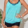 Sky Blue Patchwork Sporty Scoop Neck Tankini