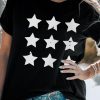 Black Stars Graphic Print Crew Neck T Shirt