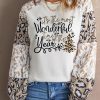 Beige Wonderful Christmas Season Leopard Graphic Long Sleeve Top