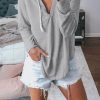 Gray Drawstring V Neck Hoodie Loungewear