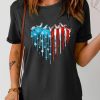 Black Flag Heart Shape Star Birds Print Short Sleeve Graphic Tee