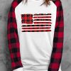 White US Flag Plaid Print Color Block Crew Neck Top