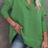 Green Batwing Sleeve Pocketed Henley Hoodie