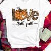 White LOVE Leopard Pumpkin Graphic Print Crew Neck T Shirt