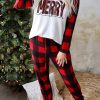 Red MERRY Leopard Plaid Color Block Two Piece Lounge Set