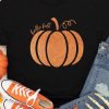 Black Hello Fall Pumpkin Glitter Pattern Print Short Sleeve T Shirt