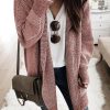 Pink Plaid Knitted Long Open Front Cardigan