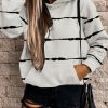 White Irregular Striped Kangaroo Pocket Hoodie