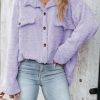 Purple Plush Button Down Pocketed Shirt Jacket