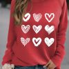 Red Hearts Print Crewneck Long Sleeve Sweatshirt