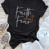 Black Faith Over Fear Cross Pattern Print Short Sleeve T Shirt