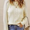 Beige Plain Off Shoulder Knit Pullover Sweater