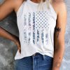 White Floral Distressed American Flag Print Graphic Tank Top