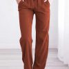 Drawstring Elastic Waist Pockets Long Straight Legs Pants