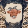 Black Western Cow Head Leopard Bleached Print Graphic Sweatshirt