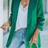 Green Lapel Collar Pocketed Satin Blazer