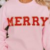 Pink MERRY Graphic Pullover Sweatshirt