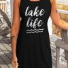 Black Lake Life Graphic Print Pocketed Sleeveless Mini Dress