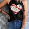 Black Baseball Heart-shape Print Graphic Tank Top