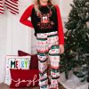 Red Merry Christmas Elk Print Family Matching Girls Lounge Set