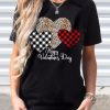 Black Happy Valentine's Day Hearts Print Short Sleeve T Shirt