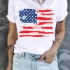 Casual American Flag Print Color Block White Graphic Tee