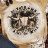 Khaki Western Steer Skull Letter Leopard Print Graphic Tee