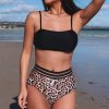 Black Strappy Cage Back Leopard High Waist Bikini Swimsuit