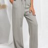 Gray Drawstring Elastic Waist Pockets Long Straight Legs Pants