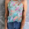 Feather Print Slim Fit O-neck Tank Top