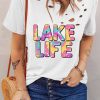 White LAKE LIFE Tie Dye Print Ripped Short Sleeve T Shirt