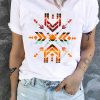 White Geometric Print Short Sleeve Crew Neck T Shirt