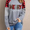 Gray MERRY Christmas Leopard Striped Plaid Splicing Top