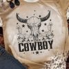 Khaki COWBOY Steer Head Cactus Print Crewneck Graphic Tee