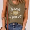 Green Bless Your Heart Print Strappy Neck Tank Top