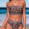 Leopard Leopard Print Bandeau Webbing High Waist Sexy Bikini Swimsuit