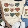 Khaki Heart Shaped Letters Print Crewneck Graphic Tee