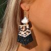 White Leopard Tassel Dangle Earrings