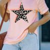 Pink Leopard Star Print Striped Short Sleeve T Shirt