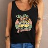 Black Hello Summer Car Graphic Print Slim Fit Tank Top