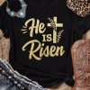 Black He Is Risen Cross Glitter Pattern Print Graphic T Shirt